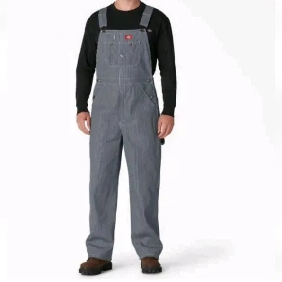 Dickies Hickory Striped Carpenter Bib Overalls Men 36 X 30 Relaxed Fit Black Nwt