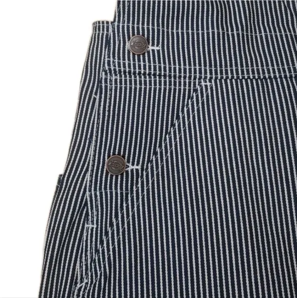 Dickies Hickory Striped Carpenter Bib Overalls Men 36 X 30 Relaxed Fit Black Nwt