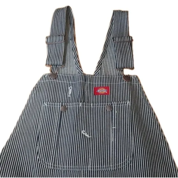 Dickies Hickory Striped Carpenter Bib Overalls Men 36 X 30 Relaxed Fit Black Nwt