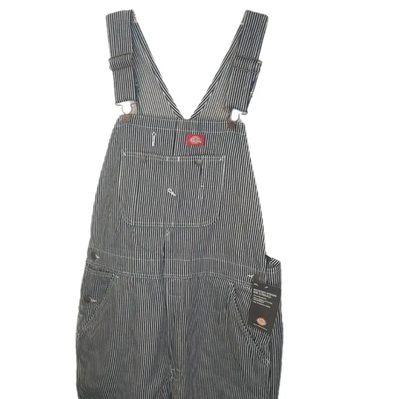 Dickies Hickory Striped Carpenter Bib Overalls Men 36 X 30 Relaxed Fit Black Nwt