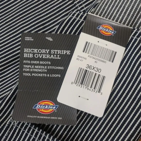 Dickies Hickory Striped Carpenter Bib Overalls Men 36 X 30 Relaxed Fit Black Nwt