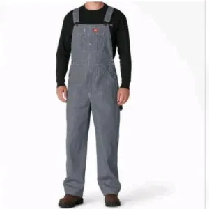 Dickies Hickory Striped Carpenter Bib Overalls Men 36 X 30 Relaxed Fit Black Nwt