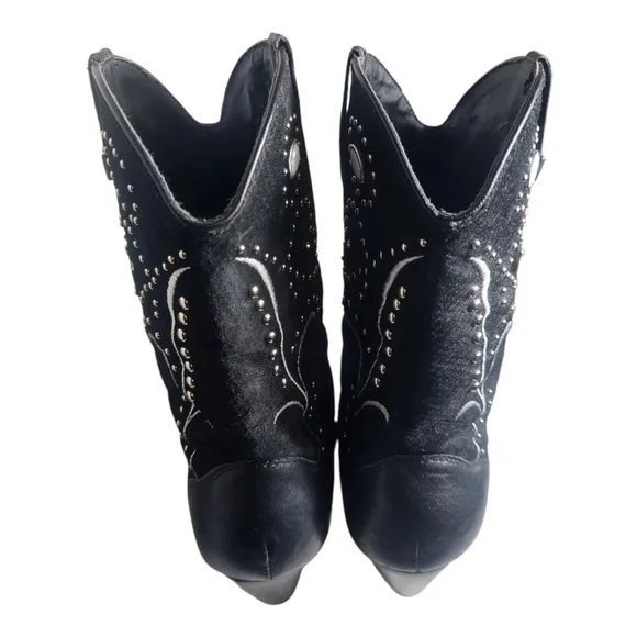Dingo Ava Women 9M Cowboy Boots DI 587 Black Leather   Suede Studs Embroidery
