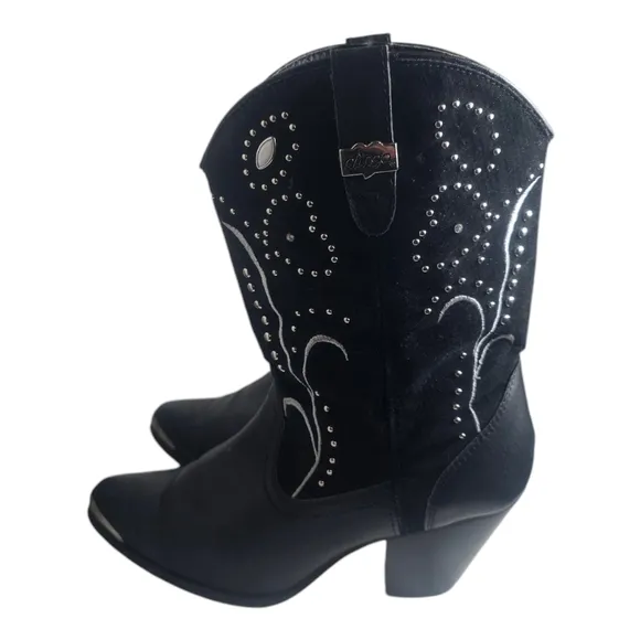 Dingo Ava Women 9M Cowboy Boots DI 587 Black Leather   Suede Studs Embroidery
