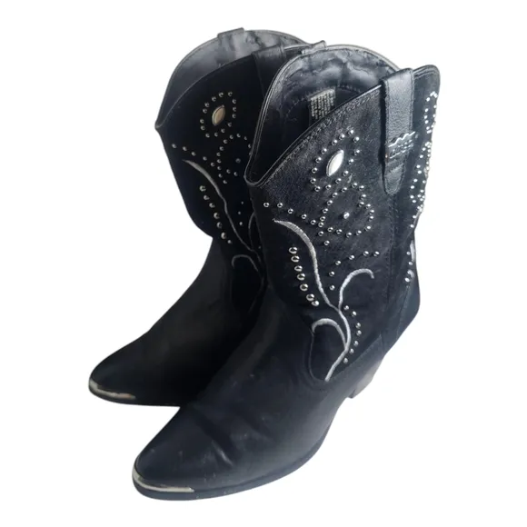 Dingo Ava Women 9M Cowboy Boots DI 587 Black Leather   Suede Studs Embroidery