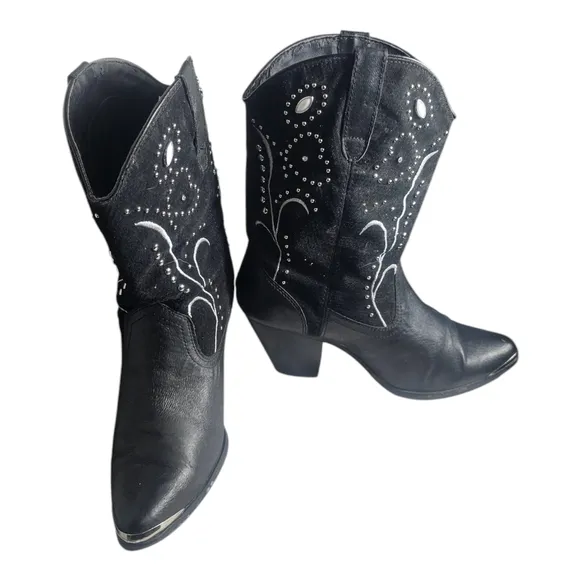 Dingo Ava Women 9M Cowboy Boots DI 587 Black Leather   Suede Studs Embroidery