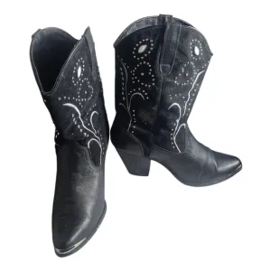 Dingo Ava Women 9M Cowboy Boots DI 587 Black Leather   Suede Studs Embroidery