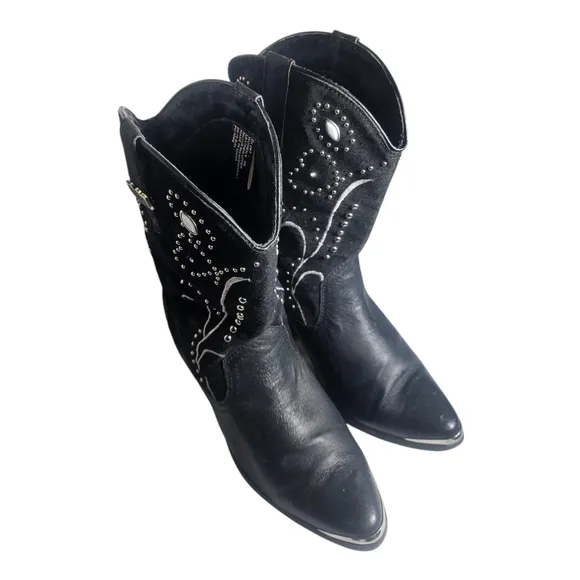 Dingo Ava Women 9M Cowboy Boots DI 587 Black Leather   Suede Studs Embroidery