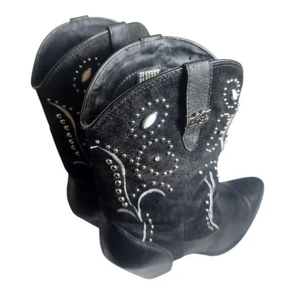 Dingo Ava Women 9M Cowboy Boots DI 587 Black Leather   Suede Studs Embroidery