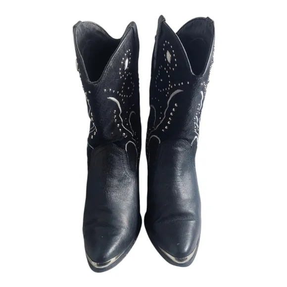 Dingo Ava Women 9M Cowboy Boots DI 587 Black Leather   Suede Studs Embroidery