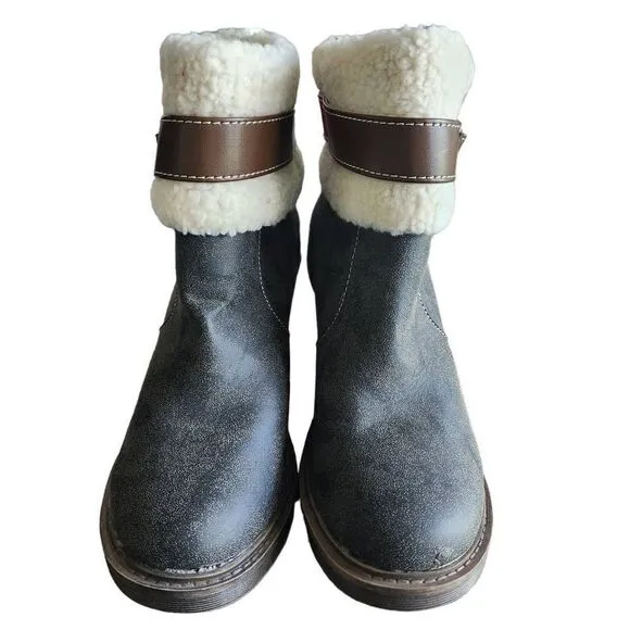 Dirty Laundry Ankle Boots Womens 7 Fur Sherpa Buckle Dark Olive Tan