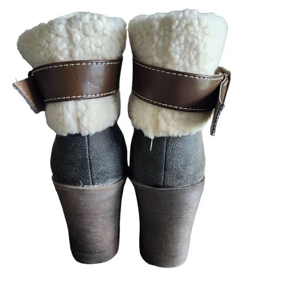 Dirty Laundry Ankle Boots Womens 7 Fur Sherpa Buckle Dark Olive Tan