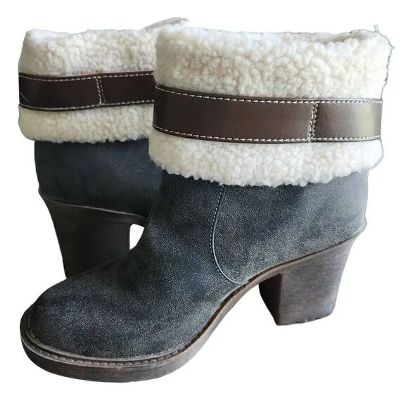 Dirty Laundry Ankle Boots Womens 7 Fur Sherpa Buckle Dark Olive Tan