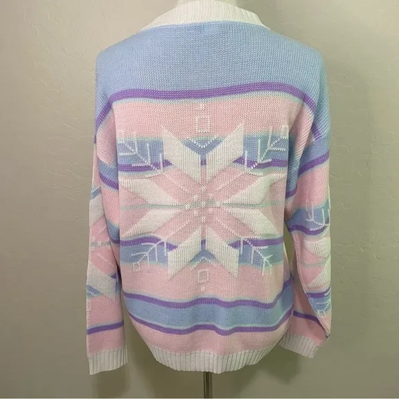 Diversity Sport 80s Vintage Pink Snowflake Holiday Winter Sweater Christmas