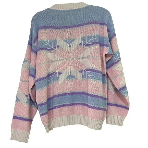 Diversity Sport 80s Vintage Pink Snowflake Holiday Winter Sweater Christmas