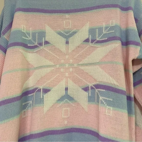 Diversity Sport 80s Vintage Pink Snowflake Holiday Winter Sweater Christmas