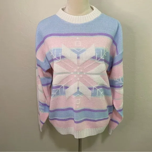 Diversity Sport 80s Vintage Pink Snowflake Holiday Winter Sweater Christmas
