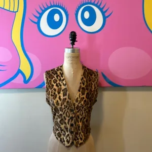 DKNY Donna Karan New York Faux Fur Leopard Vest