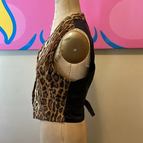 DKNY Donna Karan New York Faux Fur Leopard Vest