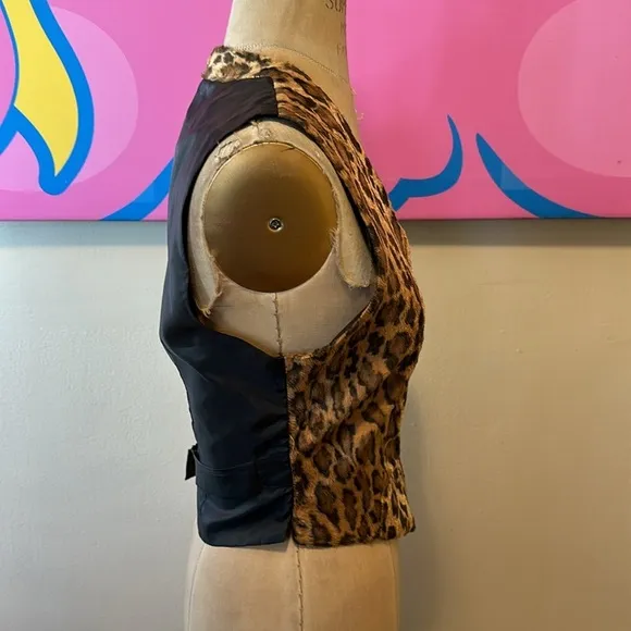 DKNY Donna Karan New York Faux Fur Leopard Vest