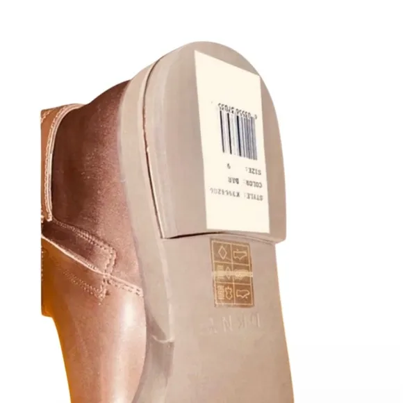 DKNY LENA KNEE-HIGH BOOTS CALF BARK /BAR LEATHER RIDING WOMEN COLOR BROWN SIZE 9