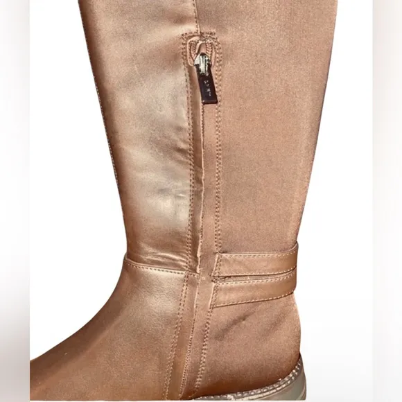 DKNY LENA KNEE-HIGH BOOTS CALF BARK /BAR LEATHER RIDING WOMEN COLOR BROWN SIZE 9