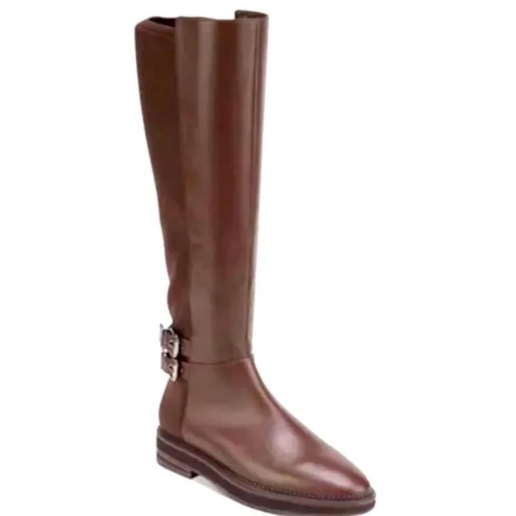 DKNY LENA KNEE-HIGH BOOTS CALF BARK /BAR LEATHER RIDING WOMEN COLOR BROWN SIZE 9