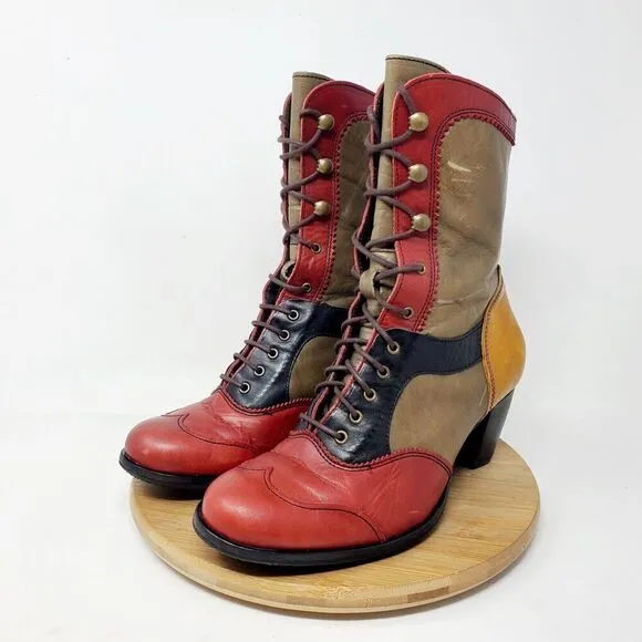 DKODE Boots Women 37 VYLMA Tall Leather Steampunk Lagenlook Boho Colorful Shoes