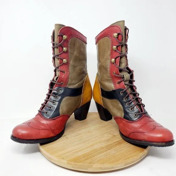 DKODE Boots Women 37 VYLMA Tall Leather Steampunk Lagenlook Boho Colorful Shoes