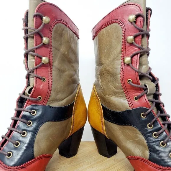 DKODE Boots Women 37 VYLMA Tall Leather Steampunk Lagenlook Boho Colorful Shoes
