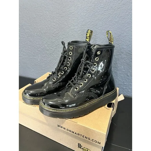 Doc Dr Martens Jadon Black Patent Leather Platform Combat Boots Women's Size 7