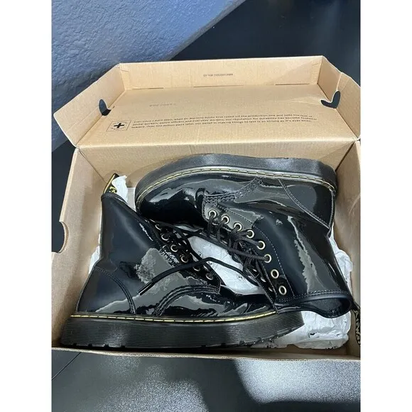 Doc Dr Martens Jadon Black Patent Leather Platform Combat Boots Women's Size 7