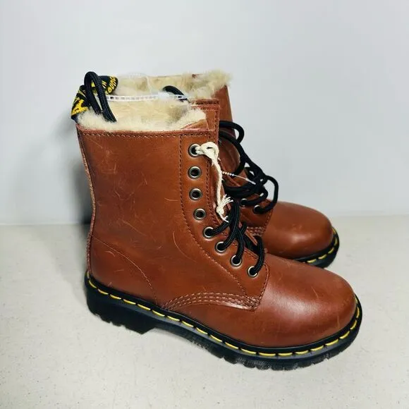DOC MARTENS SERENA WOMANS COMBS W/SHERPA FUR BROWN CHESTNUT LEATHER  BOOTS SZ 5