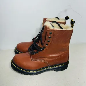 DOC MARTENS SERENA WOMANS COMBS W/SHERPA FUR BROWN CHESTNUT LEATHER  BOOTS SZ 5