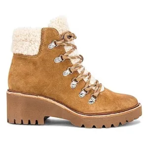 Dolce Vita Hanley Sherpa Suede Tan Lace Up Combat Wedge Boot