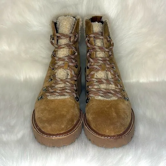 Dolce Vita Hanley Sherpa Suede Tan Lace Up Combat Wedge Boot