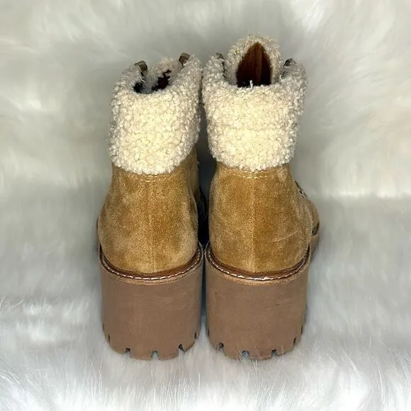 Dolce Vita Hanley Sherpa Suede Tan Lace Up Combat Wedge Boot