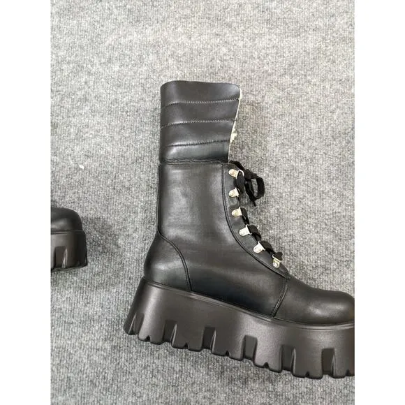 Dolls Kill Cape Robbin Size 7 Chunky Platform Ankle Boots Faux Fur Leather Black
