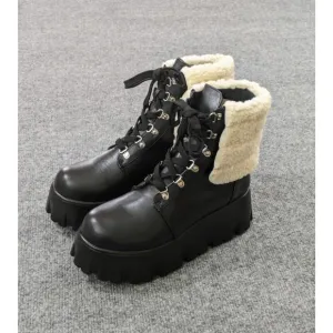 Dolls Kill Cape Robbin Size 7 Chunky Platform Ankle Boots Faux Fur Leather Black