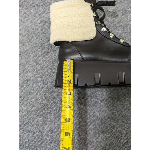 Dolls Kill Cape Robbin Size 7 Chunky Platform Ankle Boots Faux Fur Leather Black