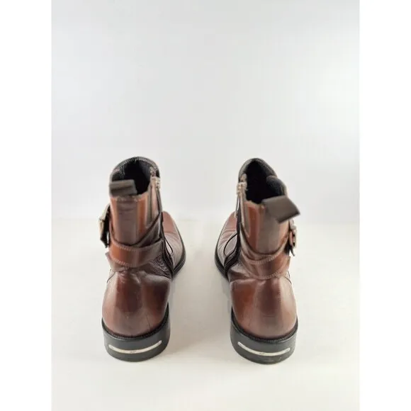 Donald J Pliner Men Boots Brown Leather Zip Up Ankle Bootie Saddle Buckle US 8.5
