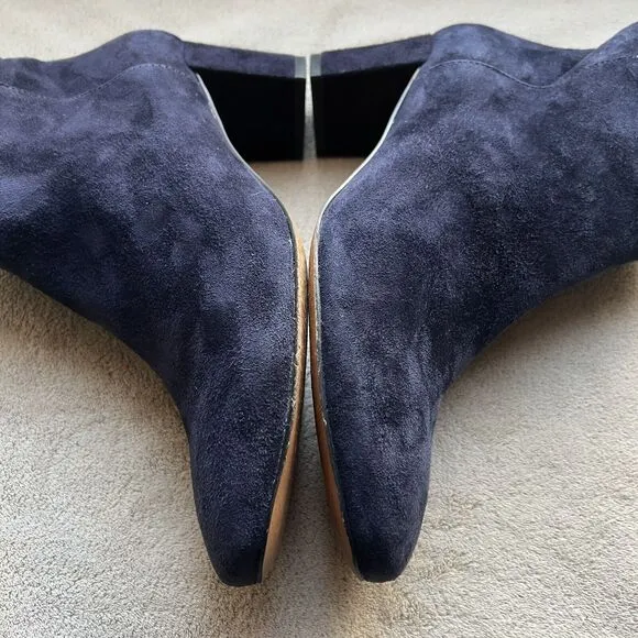 Donald Pliner Jorie Navy Blue Suede Bootie Boots Block Heel Side Zip Women 6.5 M