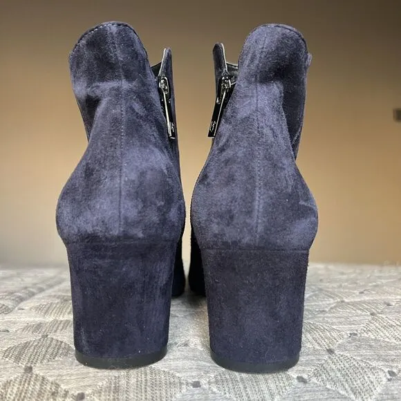 Donald Pliner Jorie Navy Blue Suede Bootie Boots Block Heel Side Zip Women 6.5 M