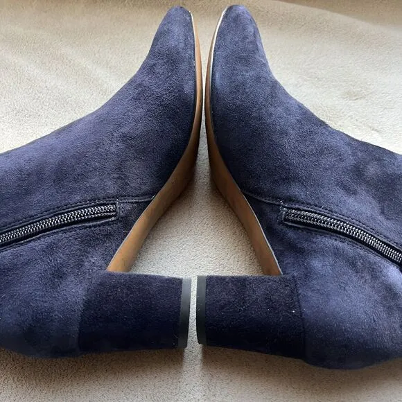 Donald Pliner Jorie Navy Blue Suede Bootie Boots Block Heel Side Zip Women 6.5 M