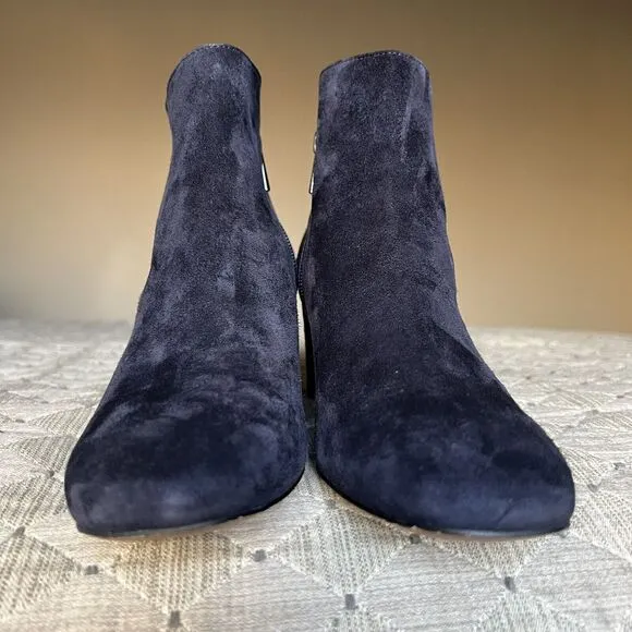Donald Pliner Jorie Navy Blue Suede Bootie Boots Block Heel Side Zip Women 6.5 M