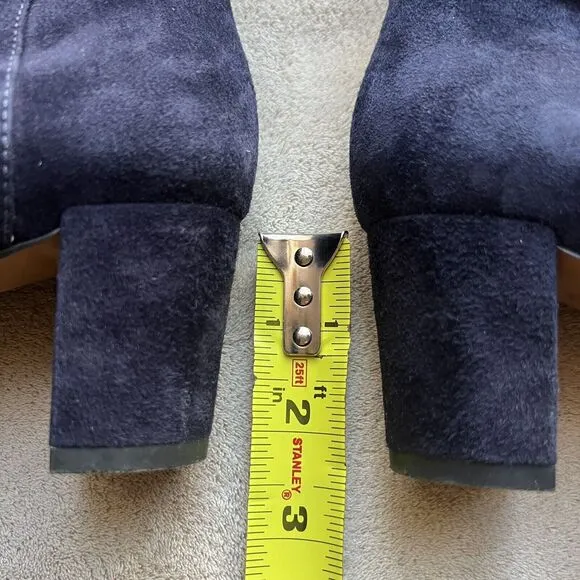 Donald Pliner Jorie Navy Blue Suede Bootie Boots Block Heel Side Zip Women 6.5 M