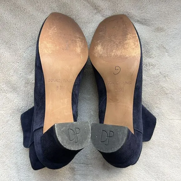 Donald Pliner Jorie Navy Blue Suede Bootie Boots Block Heel Side Zip Women 6.5 M
