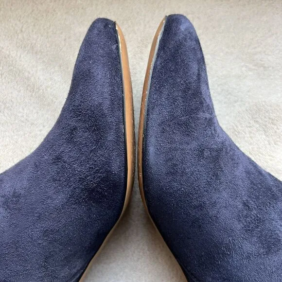 Donald Pliner Jorie Navy Blue Suede Bootie Boots Block Heel Side Zip Women 6.5 M