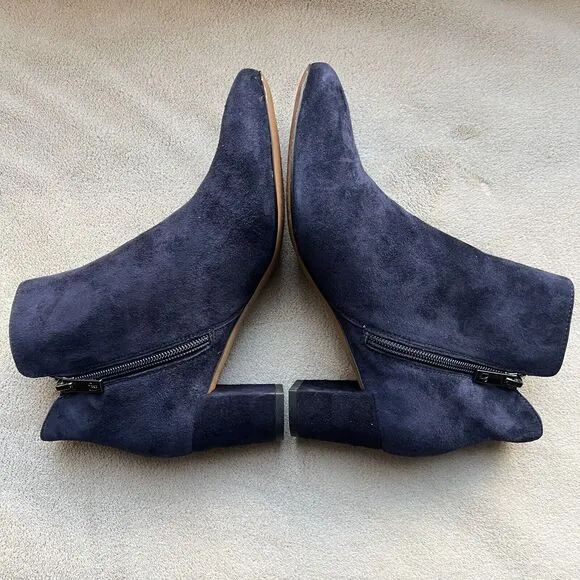 Donald Pliner Jorie Navy Blue Suede Bootie Boots Block Heel Side Zip Women 6.5 M