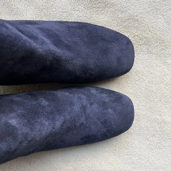 Donald Pliner Jorie Navy Blue Suede Bootie Boots Block Heel Side Zip Women 6.5 M